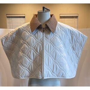 Ann Taylor Weekend Quilted Zip Front Cape Vest Off White Corduroy Collar XS/S